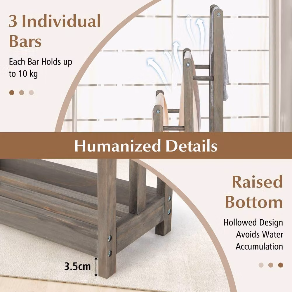 CASART 3-Tier Wooden Towel Rack with Bottom Shelf in Grey – 4