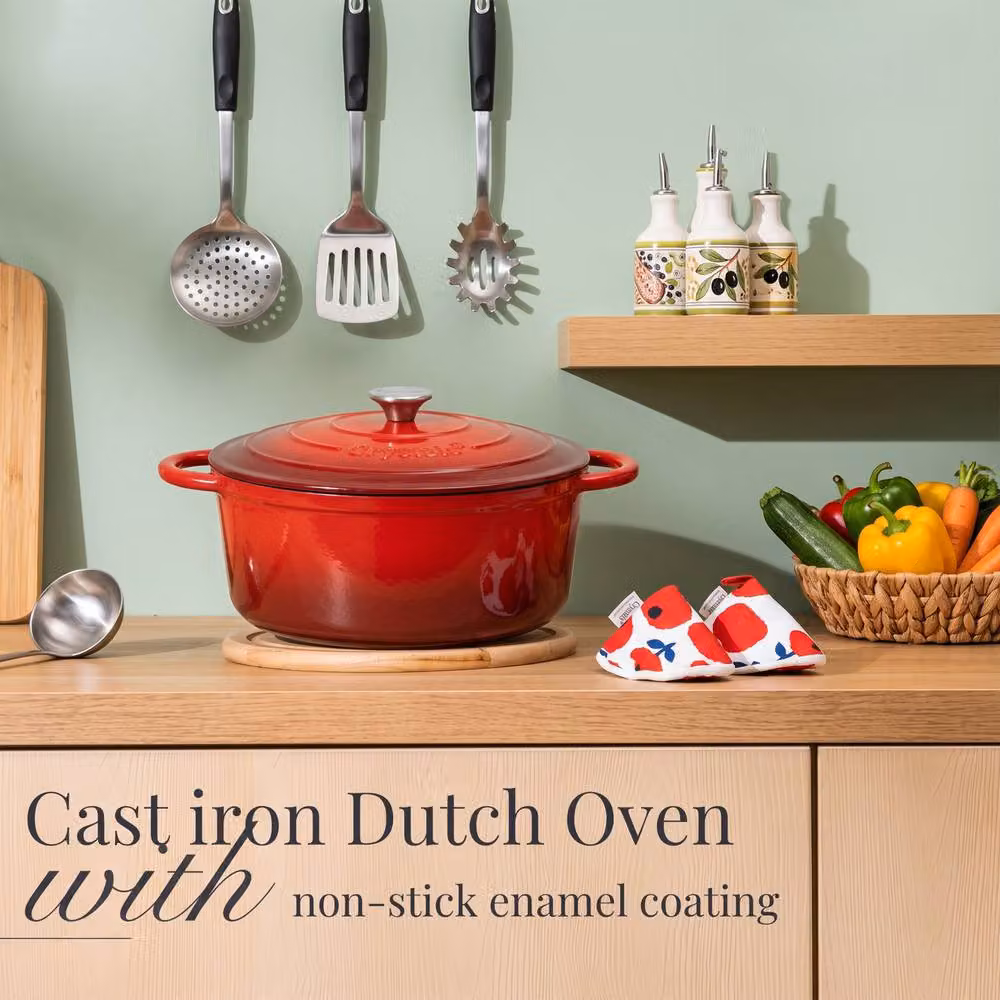 Crystals Enamelled Cast Iron Casserole Dish with Lid, Red, 6.6 l – 4