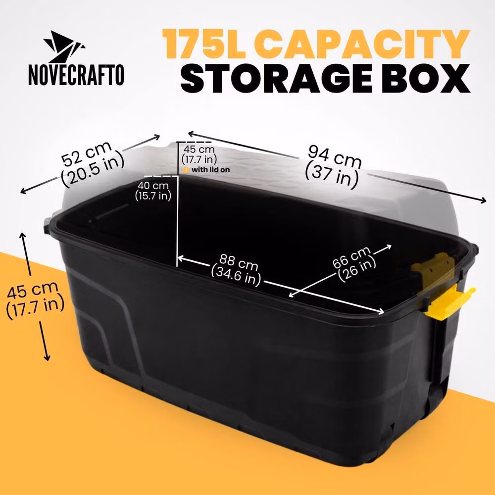 Novecrafto Heavy Duty Extra Large Storage Box with Lid and Wheels, Black – 2