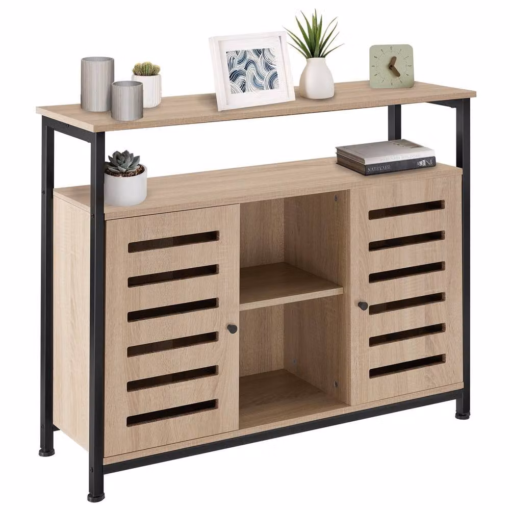 tectake Warrington Sideboard in Brown and Black with 2 Shelves and 3 Storage Compartments – 6