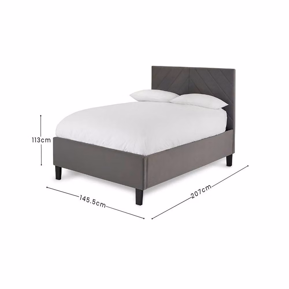 GFW Thea Grey Velvet Upholstered Ottoman Bed with Lift Up Base, W/D/H: 140 x 200 x 113 cm – 3