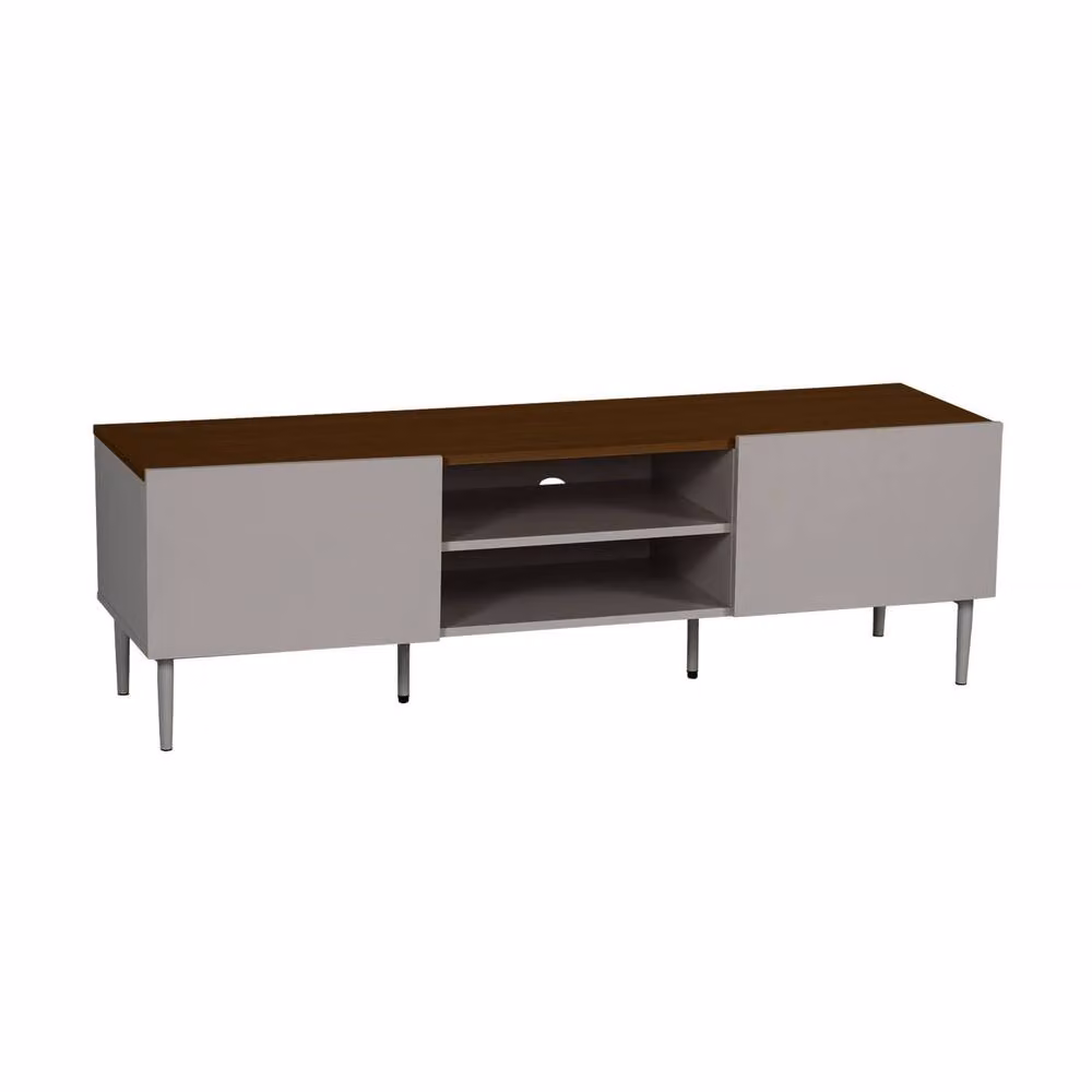 sweeek Modern Metal and Wood TV Stand with 2 Doors in Grey and Walnut, W/D/H: 140 x 40 x 44 cm – 2