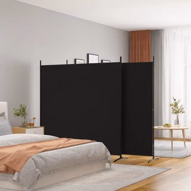 Berkfield Home 3-Panel Fabric Room Divider in Black, H 180 cm x W 525 cm – 1