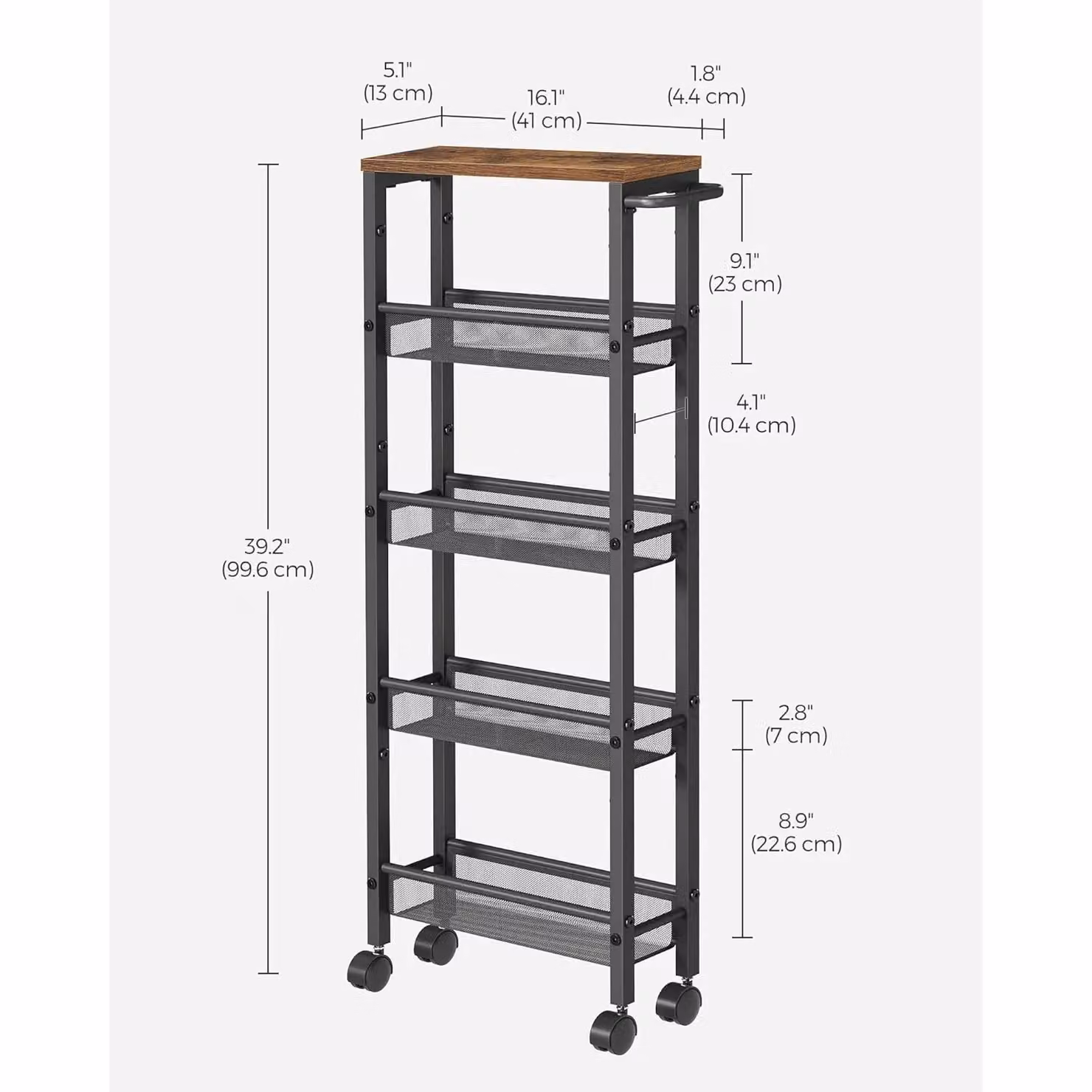 VASAGLE 5-Shelf Rolling Kitchen Cart with Castors and Handle in Black – 2