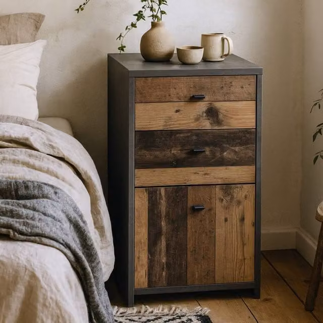 Wyld Haus Willowmere Industrial Wood Storage Cabinet in Grey with 2 Drawers and 1 Door