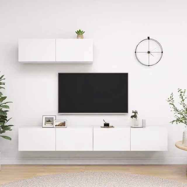 Berkfield Home 3-Piece White Engineered Wood Wall Mounted TV Cabinet Set for Living Rooms