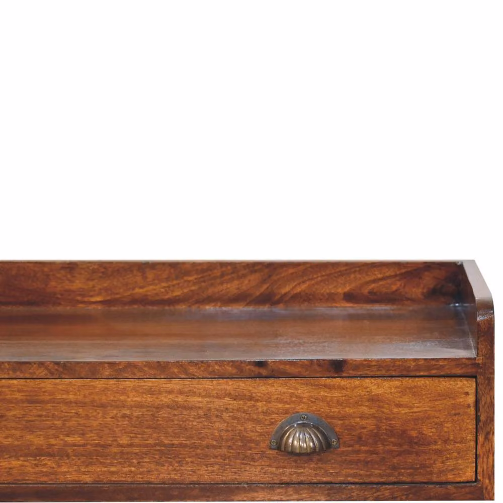 STILVORA Wall-Mounted Console Shelf with 1 Drawer in Brown Mango Wood and Bronze Metal – 3