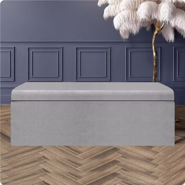 R&M Furnishers Large Safar Upholstered Storage Ottoman Bench in Silver Naples Velvet