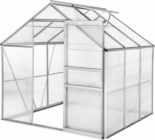 tectake Aluminium and Polycarbonate Greenhouse in Transparent with Height: 190 cm