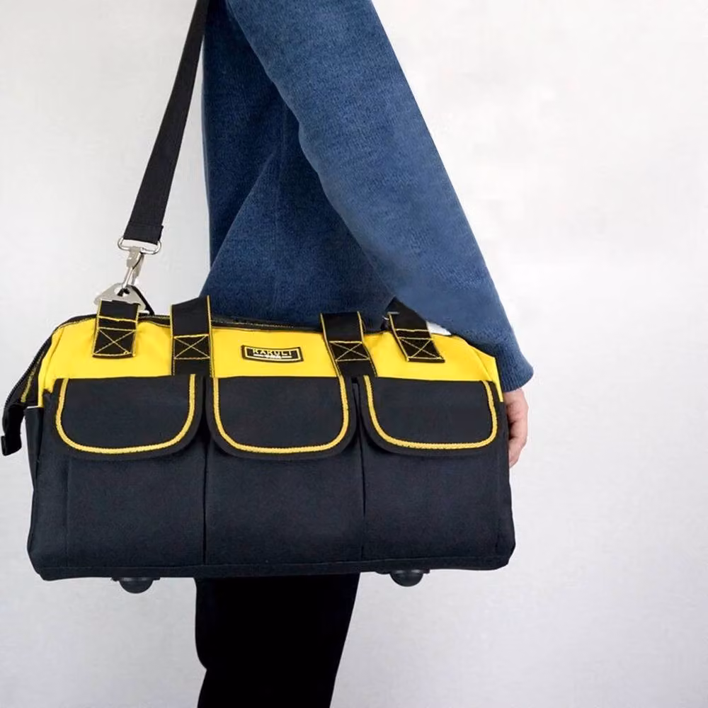 Kelvenix 20 inch Multi Pocket Tool Bag with Hard Base in Black, W: 52 cm, H: 29 cm, D: 3 cm – 5
