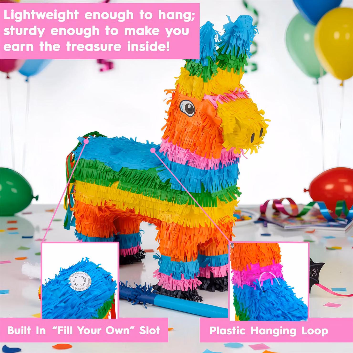 Fax Potato Multicolour Striped Donkey Cardboard Pinata – 3