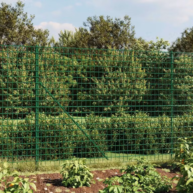 Berkfield Home Durable Green PVC Coated Wire Mesh Fence with Flange, W: 25 m, H: 1.6 m