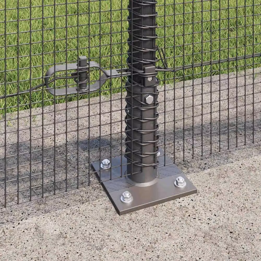Berkfield Home Grey Powder-Coated Steel Welded Wire Fence with 13 Round Flanged Posts, W/H: 25 x 0.6 m – 3