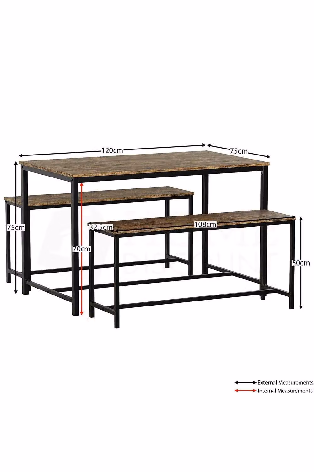 Vida Designs Brooklyn 4 Seater Industrial Dining Set with Table and Benches in Dark Brown – 2