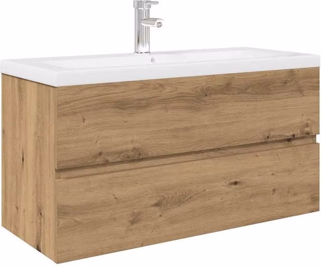 Berkfield Home Artisan Oak Sink Cabinet with Built-in Basin and Faucet in Brown