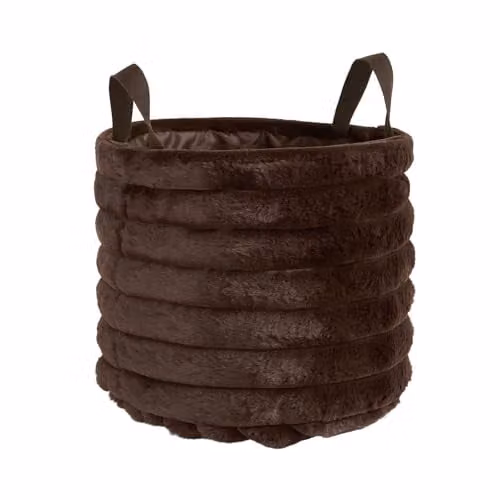 OHS Small Ribbed Faux Fur Storage Basket with Handles, Brown, W/D/H: 26.0 x 26.0 x 30.0 cm
