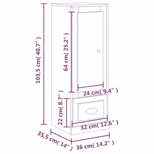 vidaXL Modern Black Matt Highboard with Hinged Doors and Drawers, W/D/H: 36.0 x 35.5 x 103.5 cm – 3