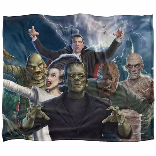 Universal Monsters Monsters Group Silky Touch Super Soft Fleece Throw Blanket, Multicolour, W: 152 cm, D: 127 cm – 1