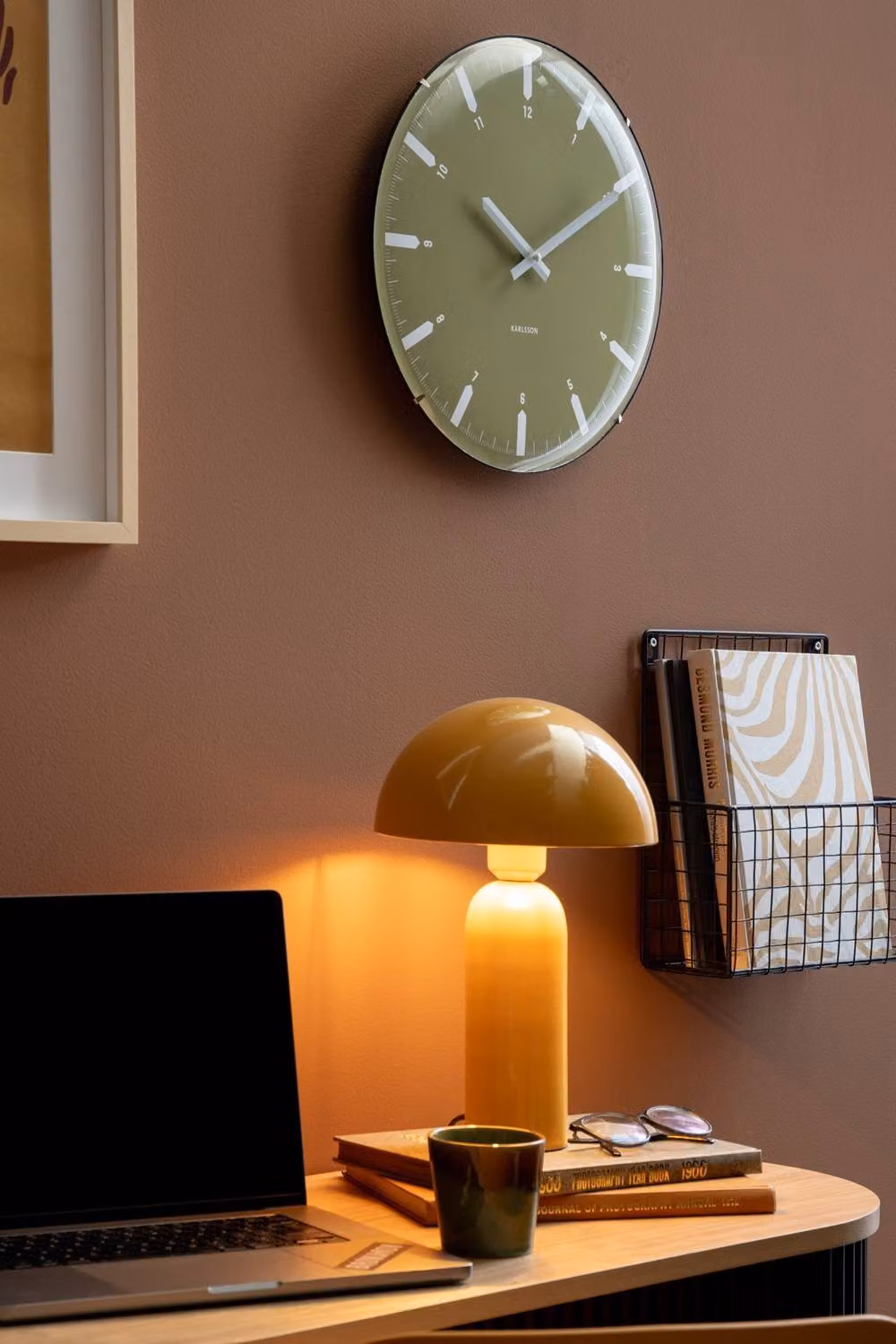 Present Time Karlsson Round Analog Wall Clock in Olive Green – 2