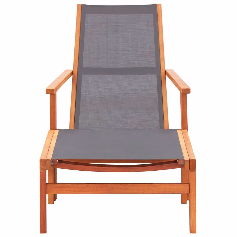 Berkfield Home Grey Garden Chair with Footrest made from Solid Eucalyptus Wood and Textilene – 2