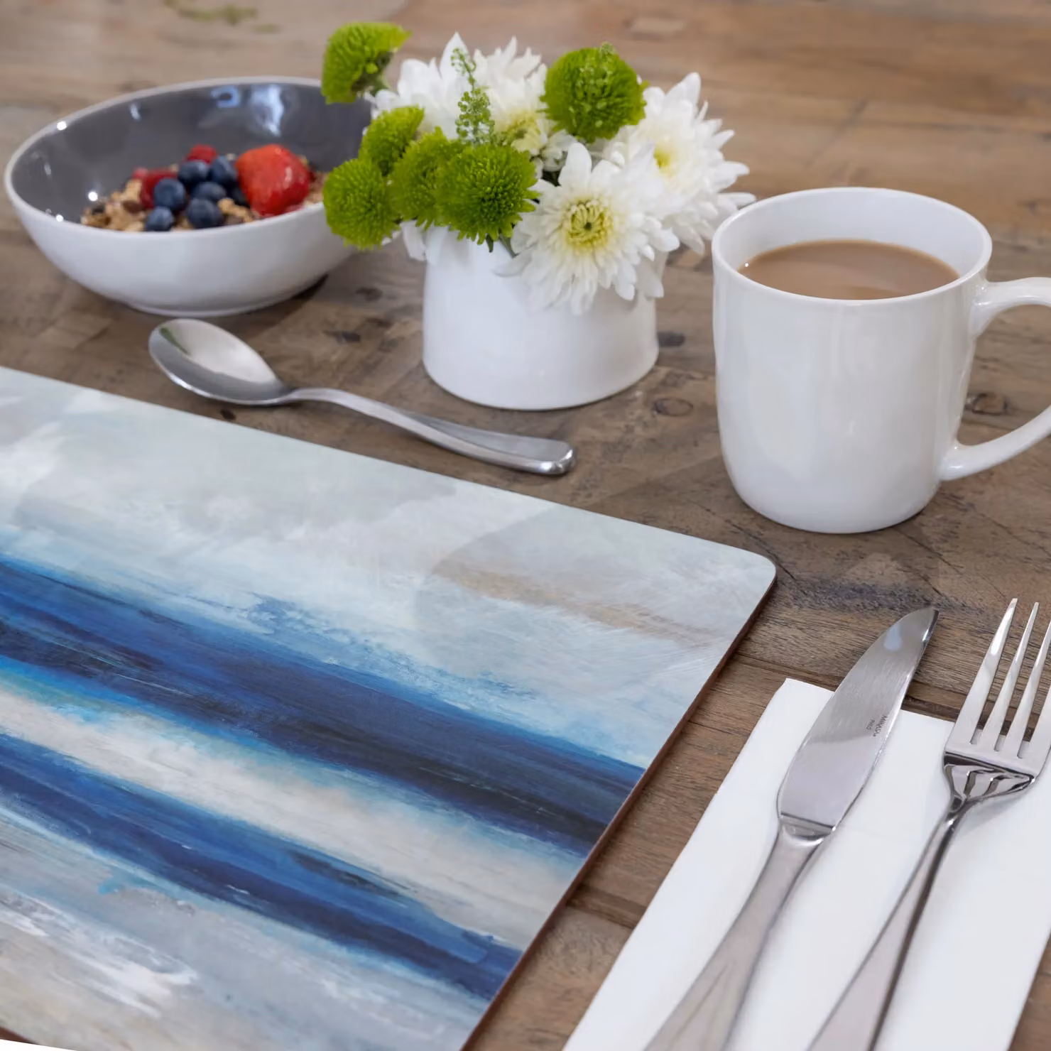 Creative Tops Set of 4 Blue and Grey Graphic Wooden Placemats with Cork Backing, W: 30 cm, D: 22.8 cm – 7