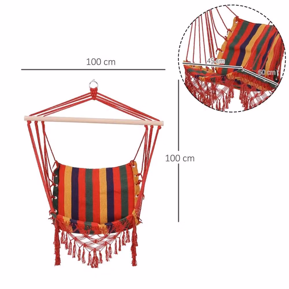 EONLION Red and Multicolour Striped Fabric Hammock Chair Swing with Wood Support, Diameter: 100 cm – 2