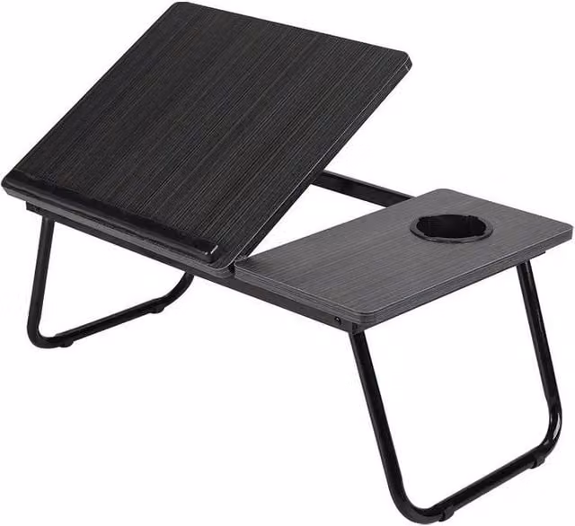 SPETLEK Folding Laptop Standing Desk in Black with Cup Holder and Tilting Top – 1