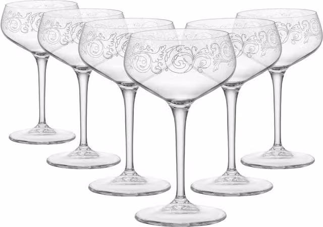 Bormioli Rocco Liberty Floral Cocktail Glasses, Transparent and Yellow, Pack of 6, 250 ml