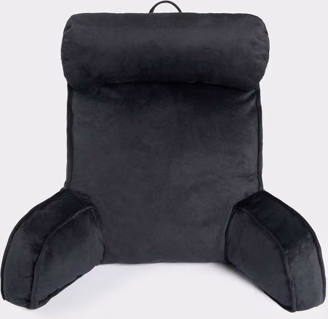 VOGREX Black Plush Contoured Wedge Lumbar Support Reading Pillow with Arms for Adults
