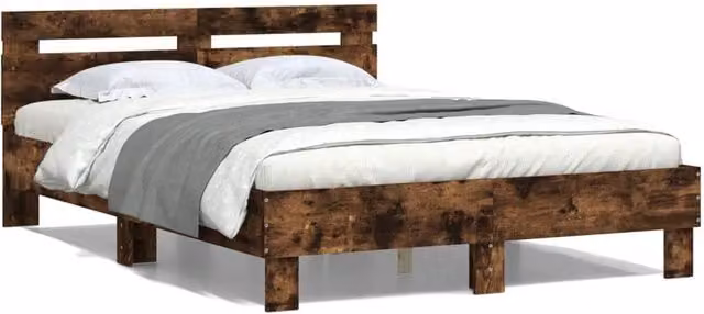 Berkfield Home Smoked Oak Double Bed Frame in Brown, W/D/H: 135 x 190 cm – 1
