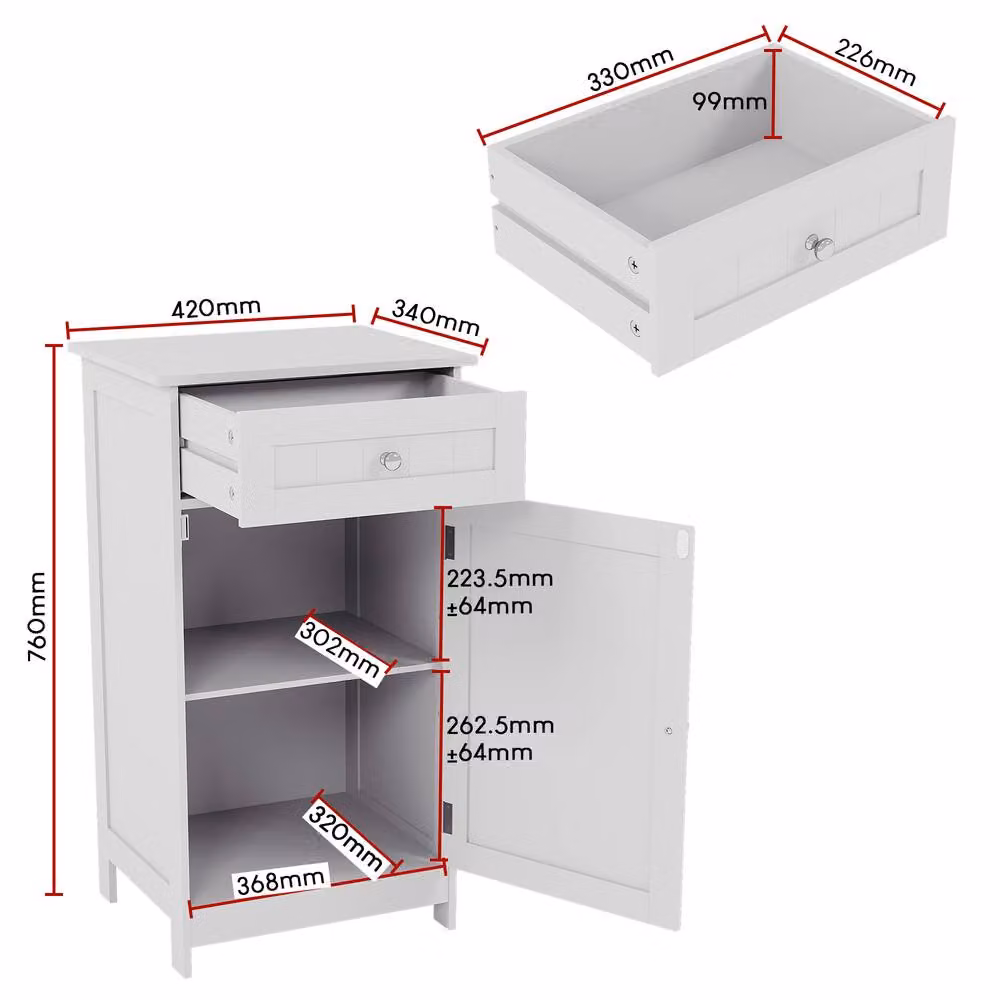 HD Designs Priano White Freestanding Bathroom Cabinet with 1 Door and 1 Drawer – 2
