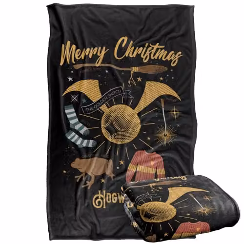 Warner Bros. Harry Potter Merry Christmas From Hogwarts Super Soft Fleece Throw Blanket, Multicolour, W: 91.44 cm, L: 147 cm – 1