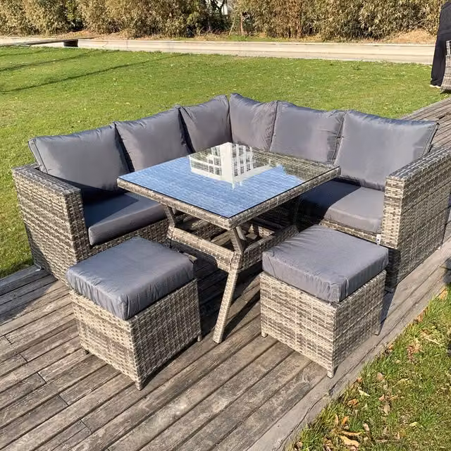 Vancouver 7 Seater Grey Rattan and Metal Dining Set