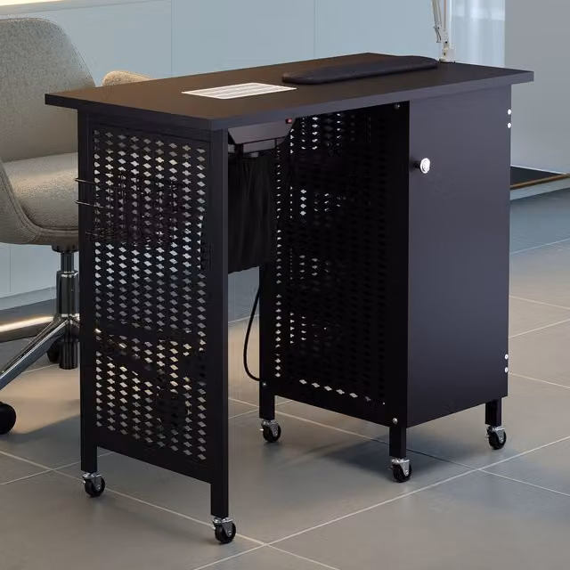 Livingandhome Modern Black MDF Manicure Table with Table Lamp and Castors