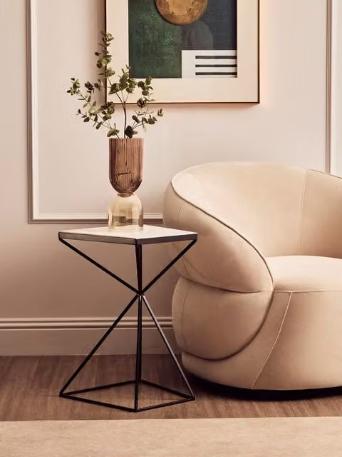 Orsina Shalimar Trapezoid Side Table in Brown Marble and Metal – 2
