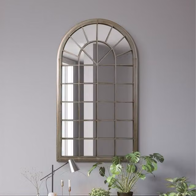 MirrorOutlet Somerley Country Rustic Arched Leaner Wall Mirror in Beige and Grey