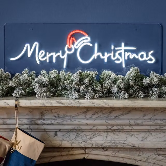 Christow Merry Christmas LED Neon Sign Light, Red and White, 76 cm – 1
