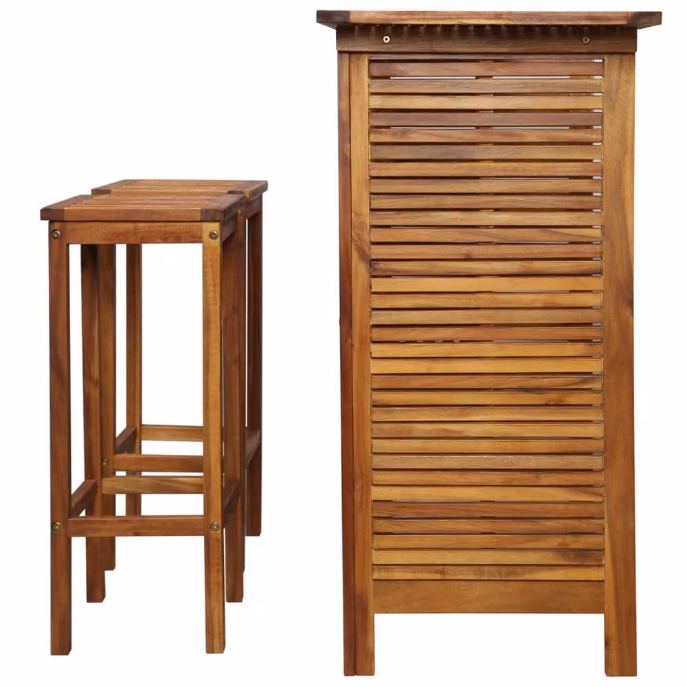 Berkfield Home 3 Piece Solid Acacia Wood Bar Table and Chair Set in Brown – 2