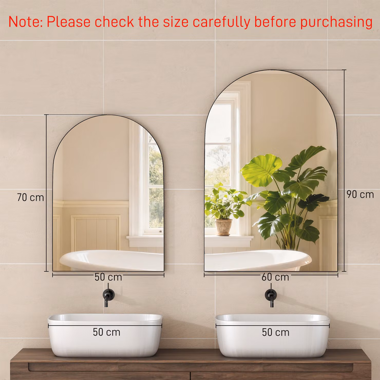 HOMCOM Arched Wall Mirror in Black with High-Definition Glass, W: 60 cm, H: 90 cm – 3