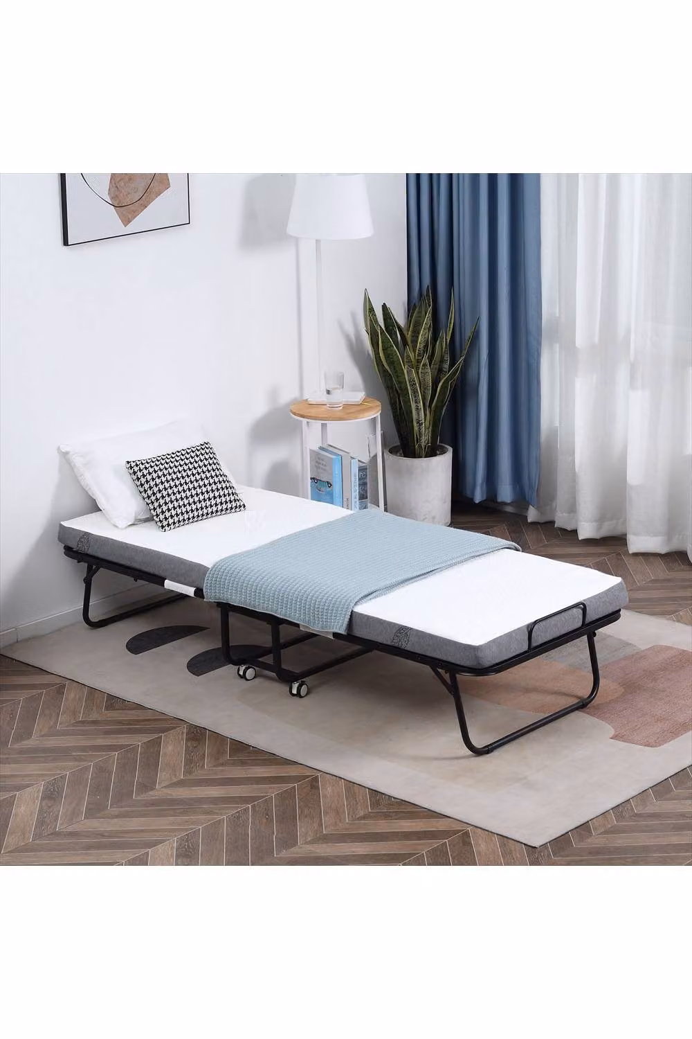 ERGOVEXA Folding Bed with 10cm Foam Mattress, White, Black and Grey, W/D/H: 80 x 200 x 42.5 cm – 2