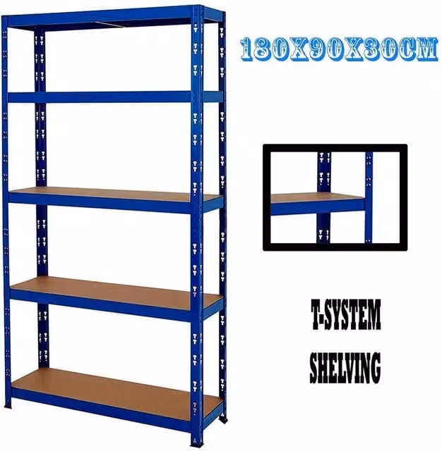 EONLION Heavy Duty 5-Tier Metal Garage Shelving in Blue, W: 100 cm, D: 40 cm – 1