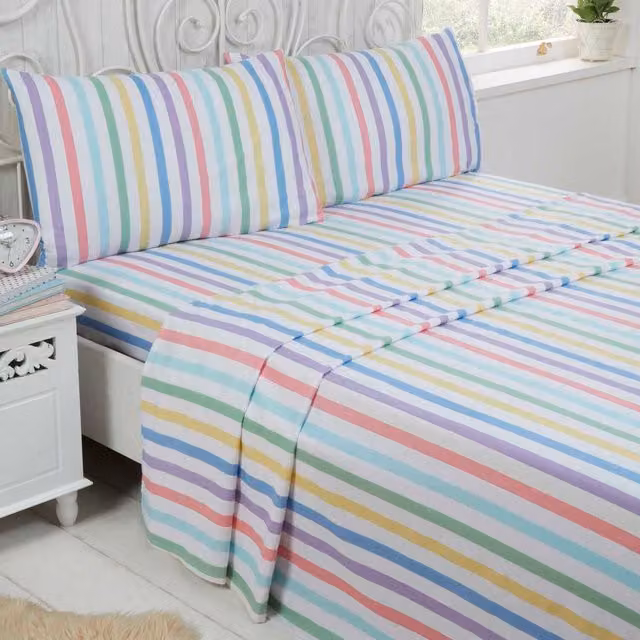 Rapport Home Candy Stripe Cotton Bedcover Sheet Set, Multicolour and White, W: 200 cm x L: 200 cm
