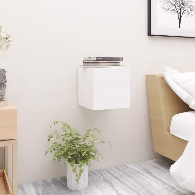 Berkfield Home White Wall Mounted Bedside Cabinet with Open Shelf and Hinged Doors W/D/H: 30.5 x 30 x 30 cm