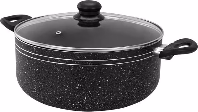 Royalford Non-Stick Casserole Dish and Stockpot with Glass Lid, Black, Diameter: 30 cm