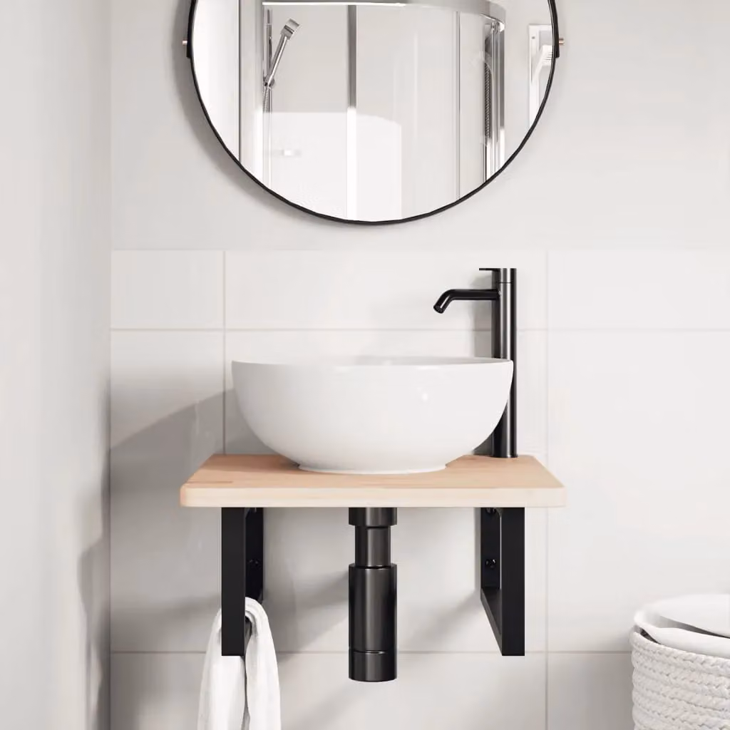 Berkfield Home Wall Mounted Basin Shelf in Brown Oak and Steel – 2