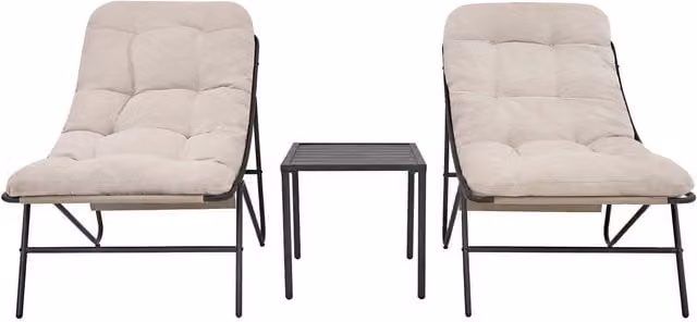 Monstershop Jardi 3 Piece Garden Bistro Set in Grey and Beige Powder Coated Steel