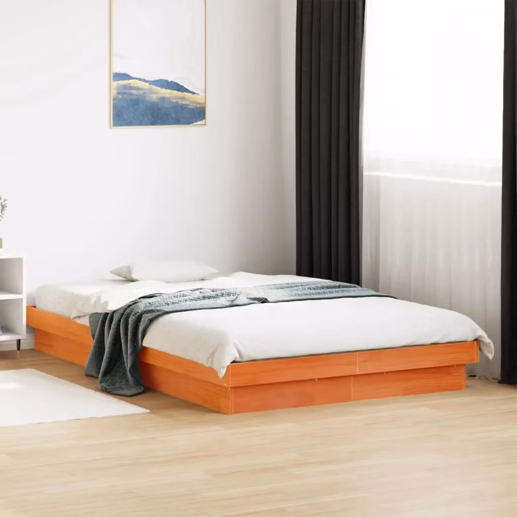 Berkfield Home Solid Wood LED Bed Frame in Wax Brown with Under-Bed Lighting and USB Charging Port, W/D/H: 120 x 200 cm – 3