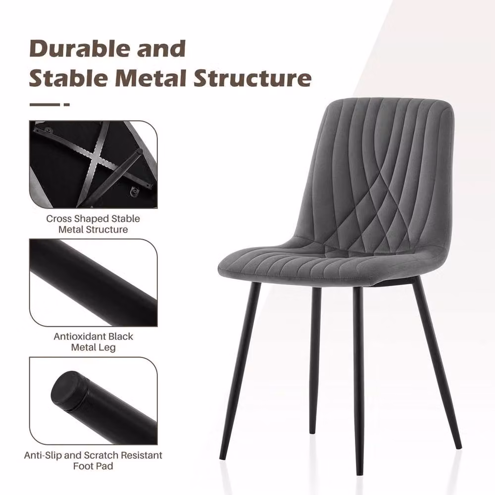 FORGEVIO Set of 2 Grey Velvet Dining Chairs with Metal Legs – 4