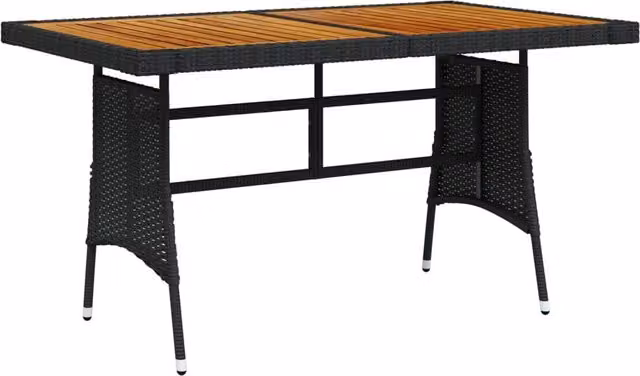 Berkfield Home Extendable Rectangular Garden Table in Black Poly Rattan and Solid Acacia Wood, W/D/H: 130 x 70 x 72 cm – 1