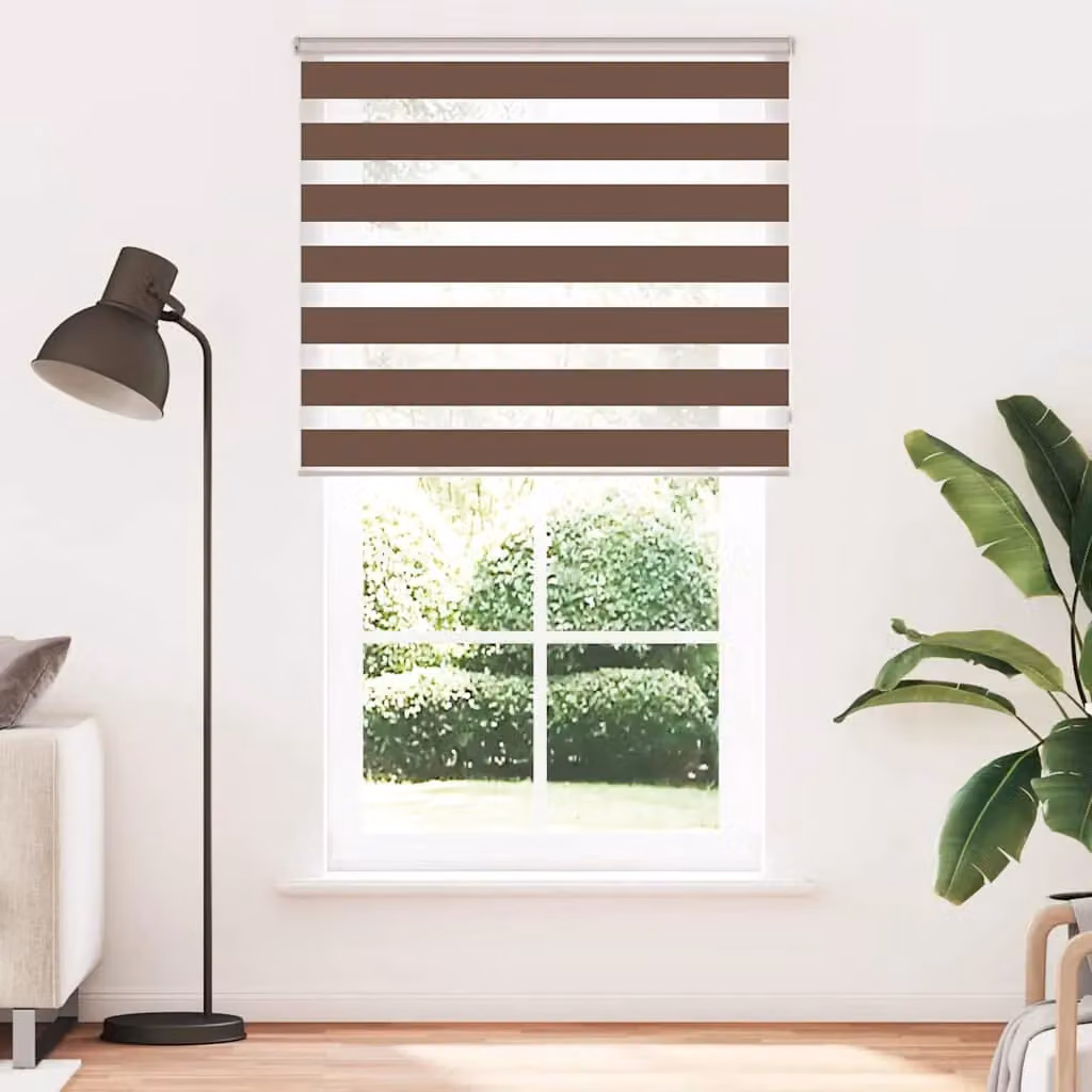 Berkfield Home Brown Zebra Day and Night Blind with Polyester Fabric, W: 130 cm, H: 230 cm – 2
